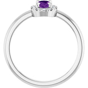 Sterling Silver Natural Amethyst & 1/10 CTW Natural Diamond French-Set Halo-Style Ring