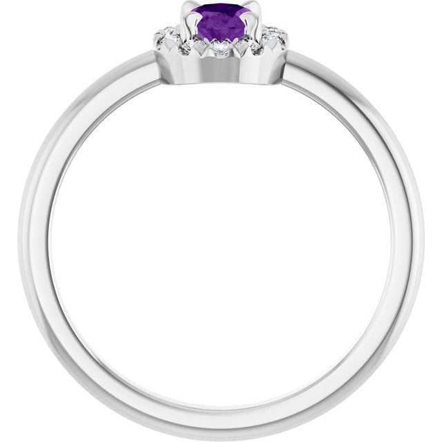 Sterling Silver Natural Amethyst & 1/10 CTW Natural Diamond French-Set Halo-Style Ring
