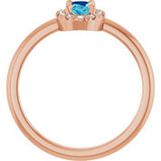 14K Rose Natural Blue Zircon & 1/10 CTW Natural Diamond French-Set Halo-Style Ring