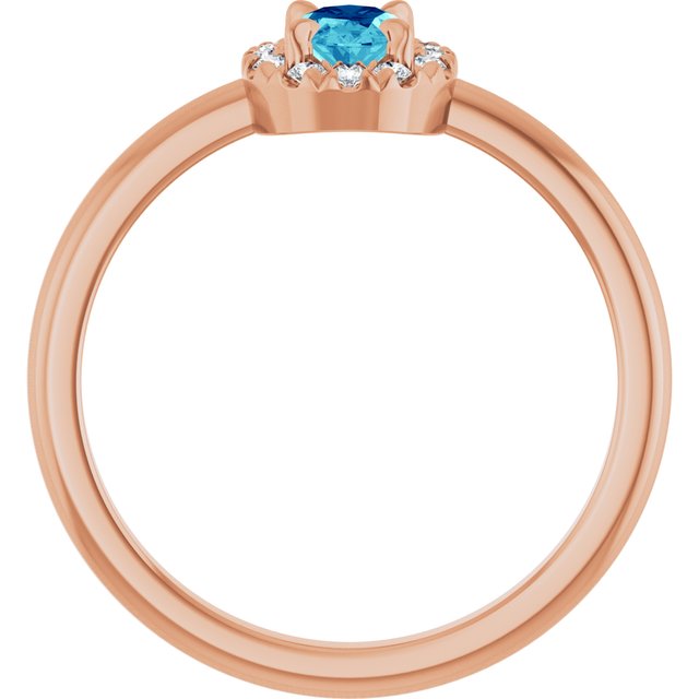 14K Rose Natural Blue Zircon & 1/10 CTW Natural Diamond French-Set Halo-Style Ring