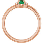 14K Rose Natural Emerald & 1/10 CTW Natural Diamond French-Set Halo-Style Ring