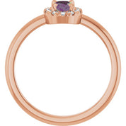 14K Rose Lab-Grown Alexandrite & 1/10 CTW Natural Diamond French-Set Halo-Style Ring