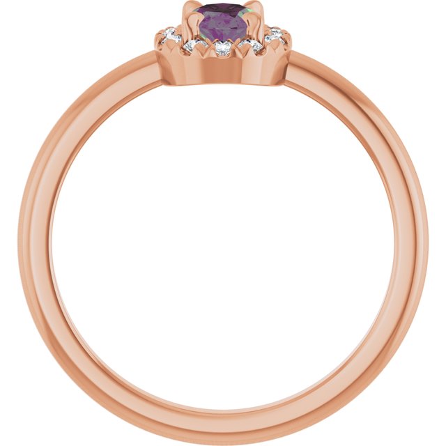 14K Rose Lab-Grown Alexandrite & 1/10 CTW Natural Diamond French-Set Halo-Style Ring