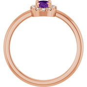 14K Rose Natural Amethyst & 1/10 CTW Natural Diamond French-Set Halo-Style Ring