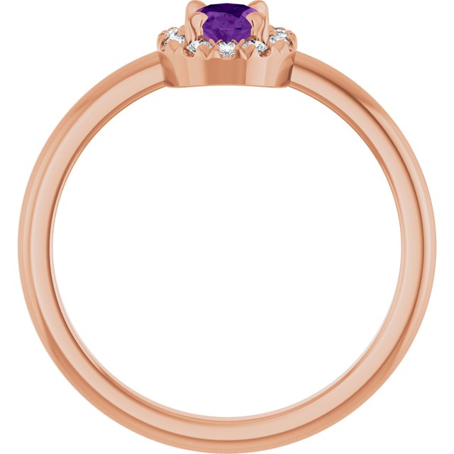 14K Rose Natural Amethyst & 1/10 CTW Natural Diamond French-Set Halo-Style Ring