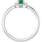 Sterling Silver Lab-Grown Emerald & 1/10 CTW Natural Diamond French-Set Halo-Style Ring