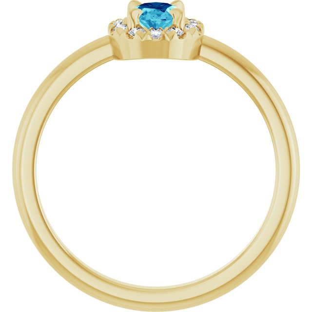 14K Yellow Natural Blue Zircon & 1/10 CTW Natural Diamond French-Set Halo-Style Ring