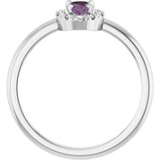 14K White Lab-Grown Alexandrite & 1/10 CTW Natural Diamond French-Set Halo-Style Ring