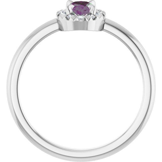 14K White Lab-Grown Alexandrite & 1/10 CTW Natural Diamond French-Set Halo-Style Ring