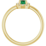 14K Yellow Natural Emerald & 1/10 CTW Natural Diamond French-Set Halo-Style Ring