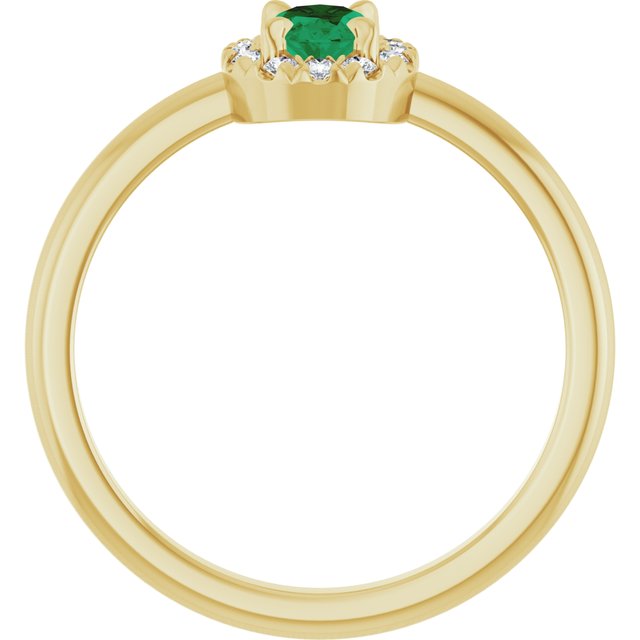 14K Yellow Natural Emerald & 1/10 CTW Natural Diamond French-Set Halo-Style Ring