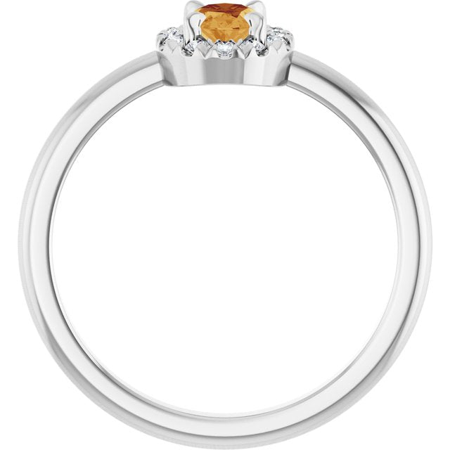 14K White Natural Citrine & 1/10 CTW Natural Diamond French-Set Halo-Style Ring