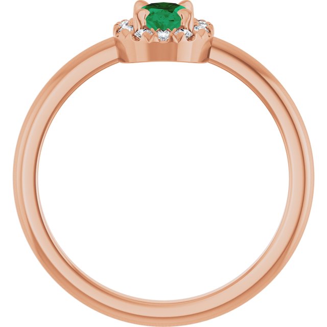 14K Rose Lab-Grown Emerald & 1/10 CTW Natural Diamond French-Set Halo-Style Ring