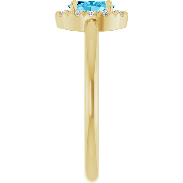14K Yellow Natural Aquamarine & 1/10 CTW Natural Diamond French-Set Halo-Style Ring
