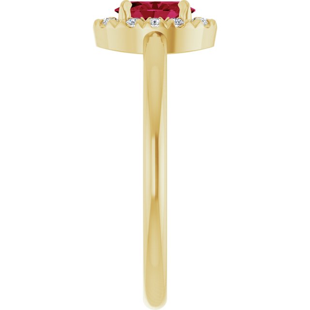 14K Yellow Natural Ruby & 1/10 CTW Natural Diamond French-Set Halo-Style Ring
