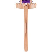 14K Rose Natural Amethyst & 1/10 CTW Natural Diamond French-Set Halo-Style Ring