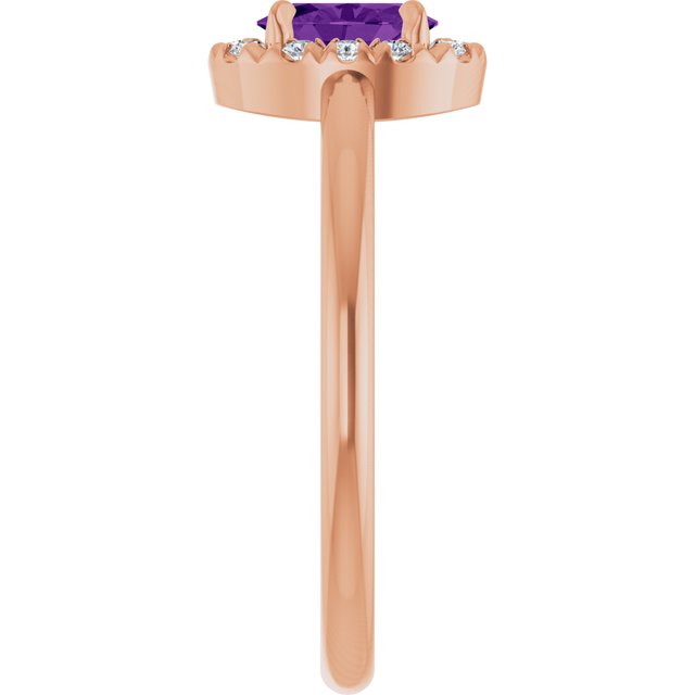 14K Rose Natural Amethyst & 1/10 CTW Natural Diamond French-Set Halo-Style Ring