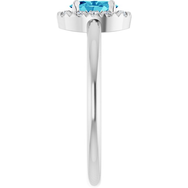 14K White Natural Blue Zircon & 1/10 CTW Natural Diamond French-Set Halo-Style Ring