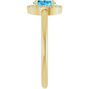 14K Yellow Natural Blue Zircon & 1/10 CTW Natural Diamond French-Set Halo-Style Ring