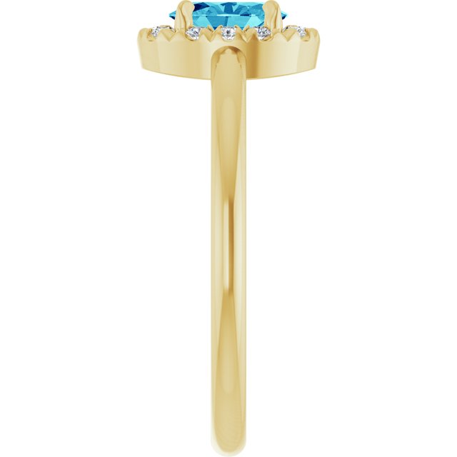 14K Yellow Natural Blue Zircon & 1/10 CTW Natural Diamond French-Set Halo-Style Ring