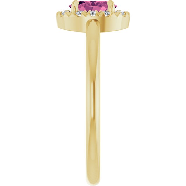 14K Yellow Natural Pink Tourmaline & 1/10 CTW Natural Diamond French-Set Halo-Style Ring