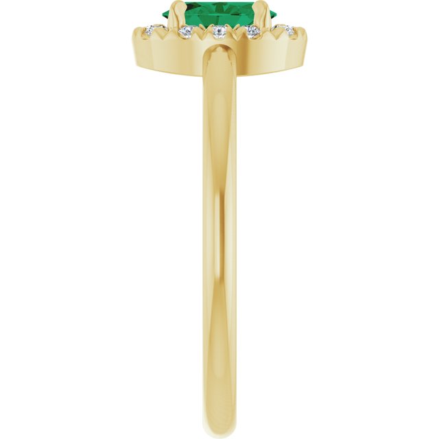 14K Yellow Natural Emerald & 1/10 CTW Natural Diamond French-Set Halo-Style Ring