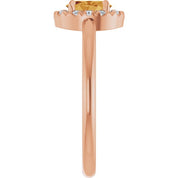 14K Rose Natural Citrine & 1/10 CTW Natural Diamond French-Set Halo-Style Ring