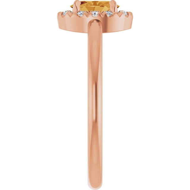 14K Rose Natural Citrine & 1/10 CTW Natural Diamond French-Set Halo-Style Ring