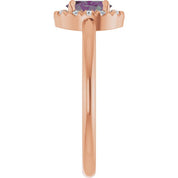 14K Rose Lab-Grown Alexandrite & 1/10 CTW Natural Diamond French-Set Halo-Style Ring