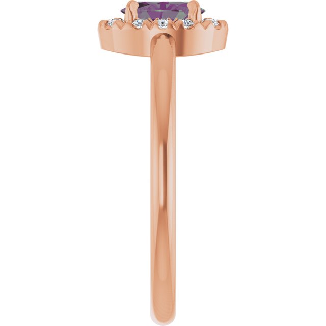 14K Rose Lab-Grown Alexandrite & 1/10 CTW Natural Diamond French-Set Halo-Style Ring