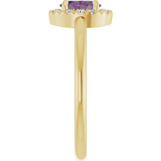 14K Yellow Lab-Grown Alexandrite & 1/10 CTW Natural Diamond French-Set Halo-Style Ring