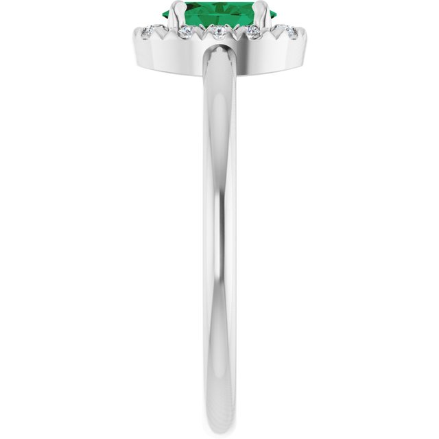 Sterling Silver Lab-Grown Emerald & 1/10 CTW Natural Diamond French-Set Halo-Style Ring