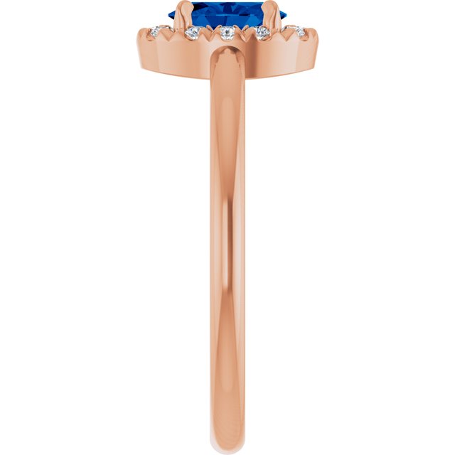 14K Rose Lab-Grown Blue Sapphire & 1/10 CTW Natural Diamond French-Set Halo-Style Ring