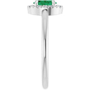 Sterling Silver Natural Emerald & 1/10 CTW Natural Diamond French-Set Halo-Style Ring