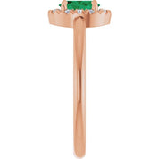 14K Rose Natural Emerald & 1/10 CTW Natural Diamond French-Set Halo-Style Ring