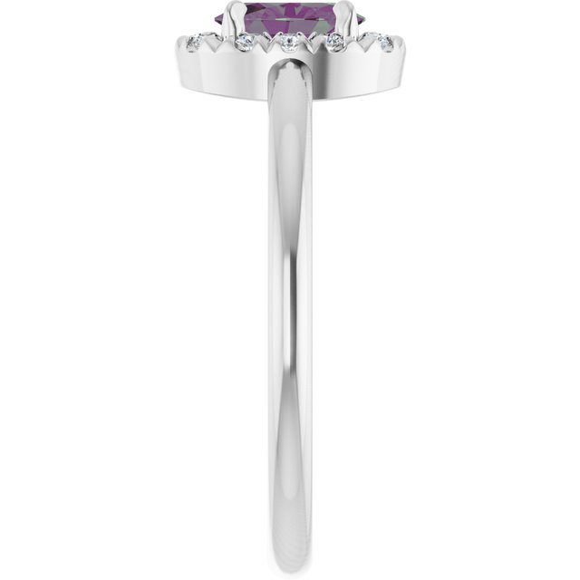 14K White Lab-Grown Alexandrite & 1/10 CTW Natural Diamond French-Set Halo-Style Ring