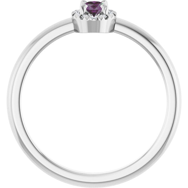 Sterling Silver Lab-Grown Alexandrite & .05 CTW Natural Diamond French-Set Halo-Style Ring