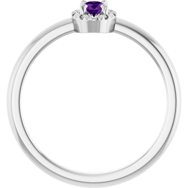 Sterling Silver Natural Amethyst & .05 CTW Natural Diamond French-Set Halo-Style Ring