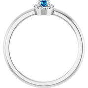 14K White Natural Blue Zircon & .05 CTW Natural Diamond French-Set Halo-Style Ring