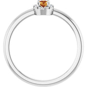 14K White Natural Citrine & .05 CTW Natural Diamond French-Set Halo-Style Ring