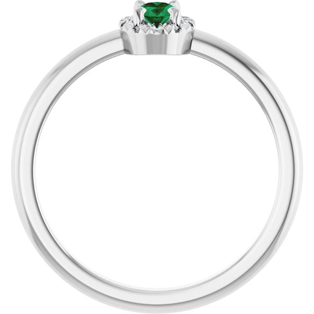 Sterling Silver Lab-Grown Emerald & .05 CTW Natural Diamond French-Set Halo-Style Ring