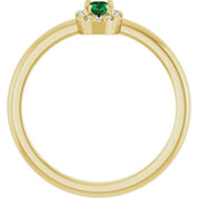 14K Yellow Natural Emerald & .05 CTW Natural Diamond French-Set Halo-Style Ring
