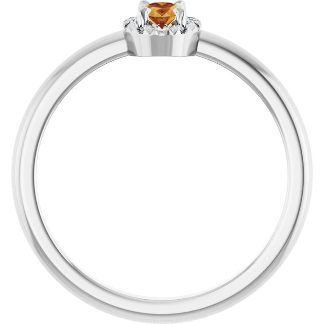Sterling Silver Natural Citrine & .05 CTW Natural Diamond French-Set Halo-Style Ring