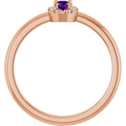 14K Rose Natural Amethyst & .05 CTW Natural Diamond French-Set Halo-Style Ring