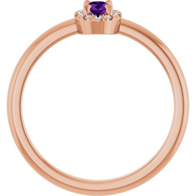 14K Rose Natural Amethyst & .05 CTW Natural Diamond French-Set Halo-Style Ring