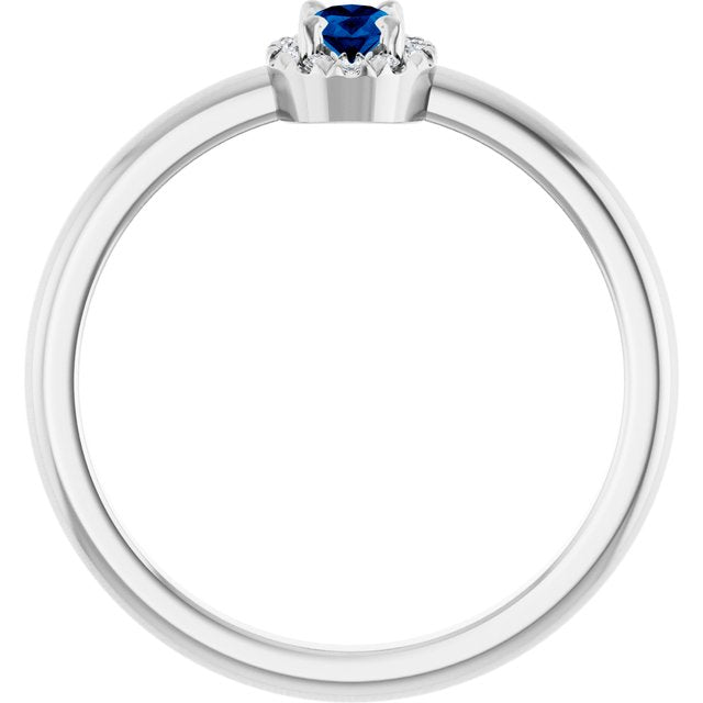 Sterling Silver Lab-Grown Blue Sapphire & .05 CTW Natural Diamond French-Set Halo-Style Ring