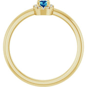 14K Yellow Natural Blue Zircon & .05 CTW Natural Diamond French-Set Halo-Style Ring