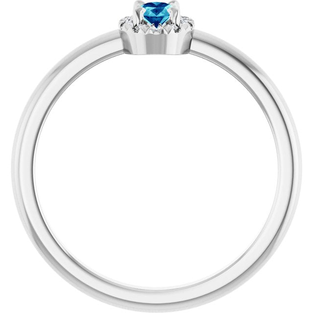 Sterling Silver Natural Blue Zircon & .05 CTW Natural Diamond French-Set Halo-Style Ring
