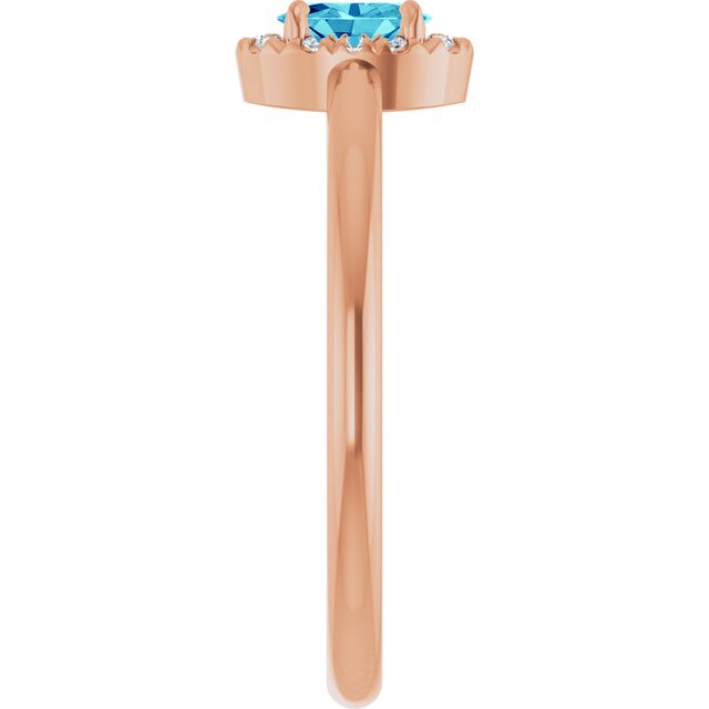 14K Rose Natural Blue Zircon & .05 CTW Natural Diamond French-Set Halo-Style Ring