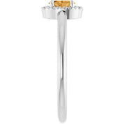 14K White Natural Citrine & .05 CTW Natural Diamond French-Set Halo-Style Ring